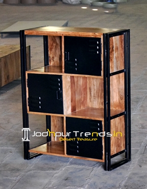 Industrial Acacia Wood Bookcase Cum Display Unit