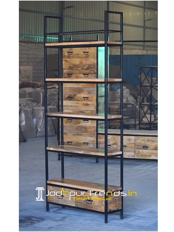 Industrial Mango Wood Iron Display Cabinet