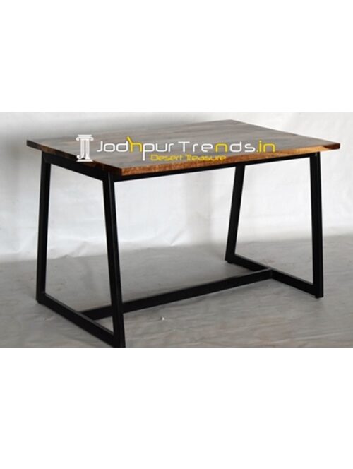 Simple Solid Wood Metal Base Industrial Dining Table