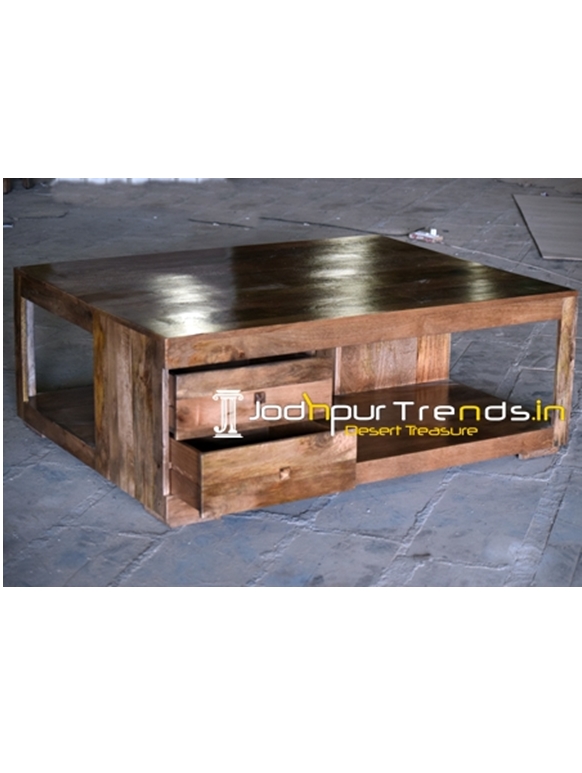 Solid Mango Wood Four Drawer Center Table