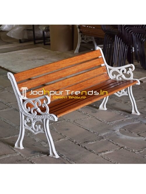 White Painted Cast Iron Outdoor Bench Design