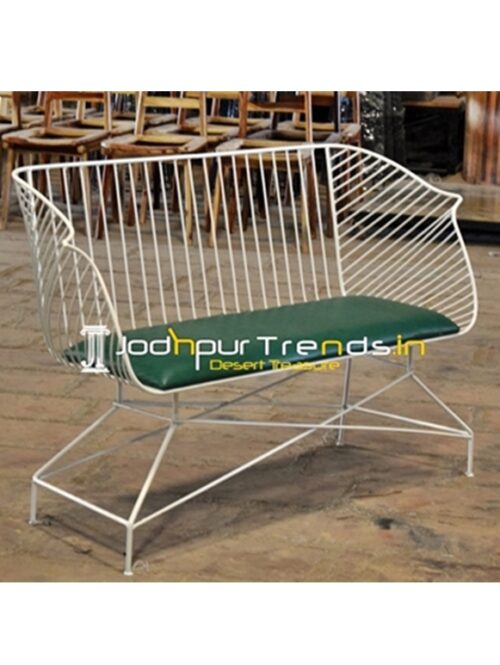 Bent Metal Green Upholstered Outdoor Bench Design