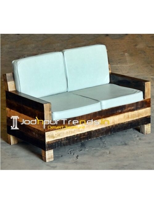 Farmhouse Inspire Raw Wood Two Seater Sofa Design