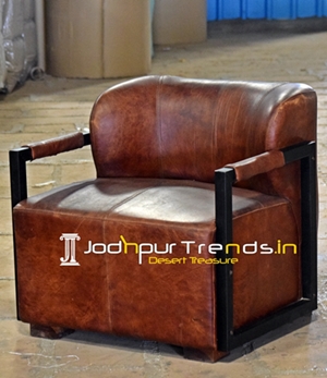 Industrial Touch Goat Leather Rustic Leather Sofa