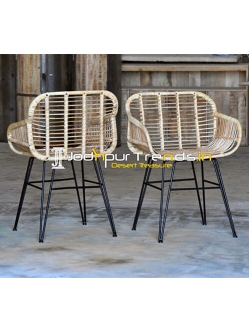 Natural Rattan Material Metal Base Outdoor Chair