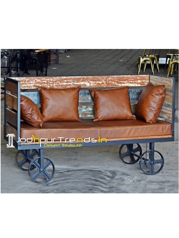 Reclaimed Touch Leather Seating Industrial Folding Sofa