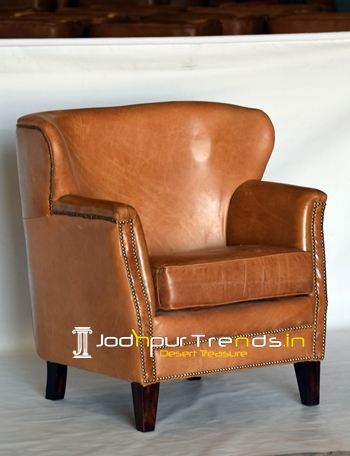 Roll Arm Round Back Indian Buff Leather Sofa Design