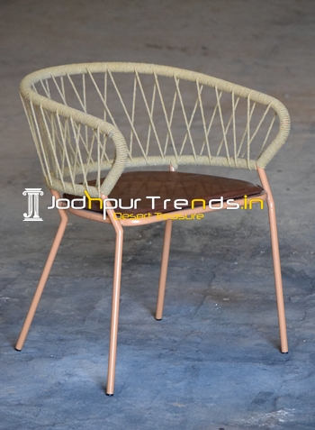 Bent Metal Upholstered Semi Outdoor Rope Chair