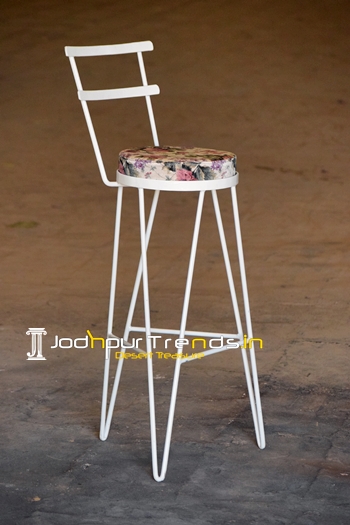 Brewery Pub Chair - White Metal Fabric Upholstered