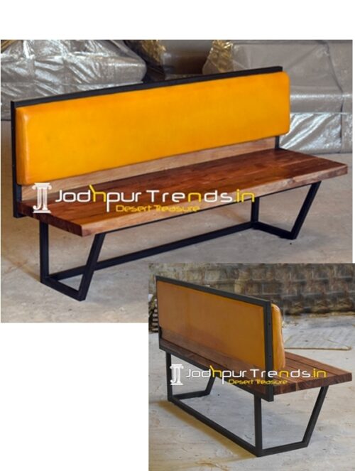 Genuine Leather Solid Acacia Wood Hospitality Bench Design