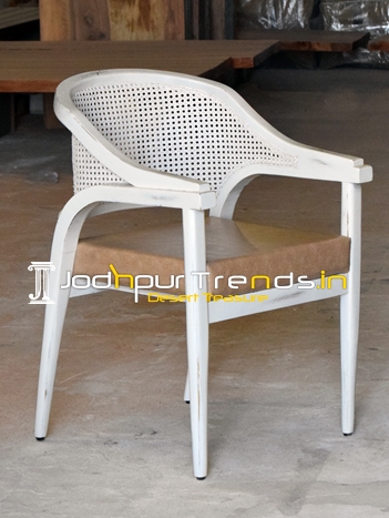 White Golden Distress Fine Dine Rattan Cane Chair