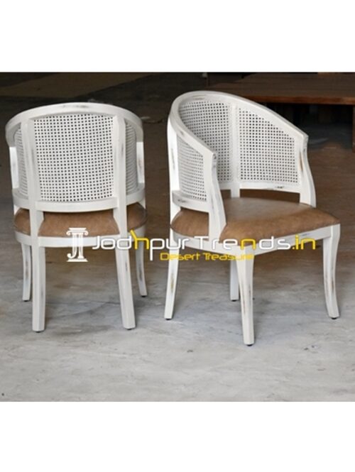 White Golden Distress Rattan Restaurant Cane Chair