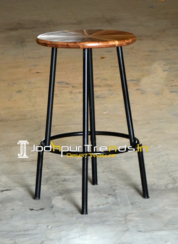 Solid Wood Top Round Leg Industrial Bar Stool