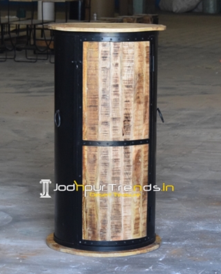 Industrial Round Indian Wood Wine Cabinet