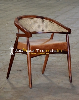 Solid Wood Upholstered Seating Cane Chair